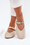 Women's Ballet Flats With Strap And Golden Studs Beige Firicene