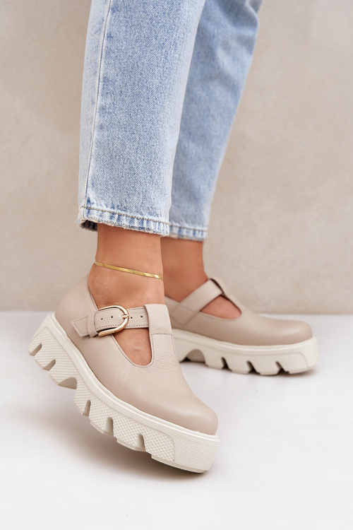 Leather Shoes With Buckle Zazoo 20183 Beige