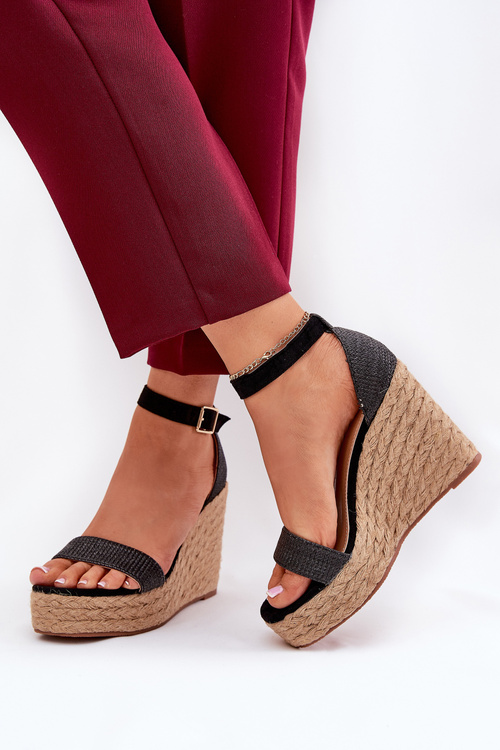 Women's Wedge Sandals With Braiding Black Adelio