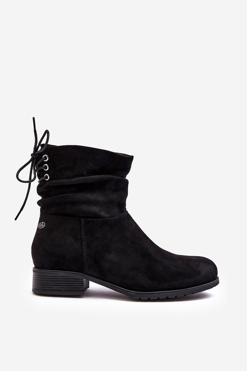 Women's Suede Boots on a Flat Heel Black Keresa