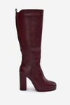 Women Knee High Boots On Heels Eco Leather Burgundy Thalina