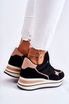 Women's Suede Sports Shoes Black and Beige Elisse