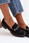 Damskie Eko Zamszowe Mokasyny Z Kryształkami Czarne Lavisse