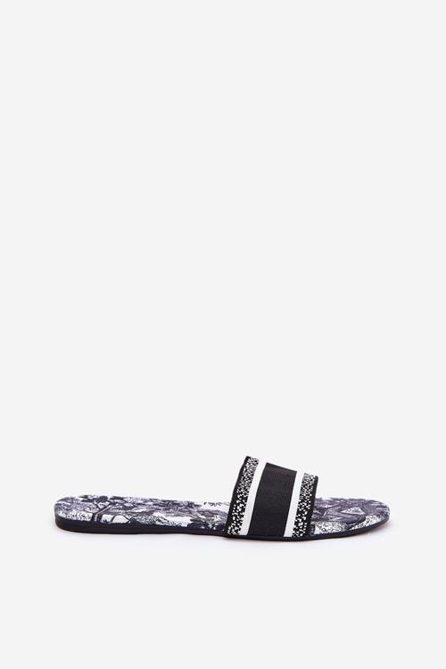 Patterned Flat Women's Slippers Black Leysi