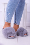 Lu Boo Women's Furry Flip Flops Grey Fur XXL