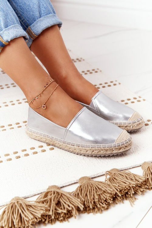 Leather Espadrilles On A Braided Sole Big Star HH274504 Silver