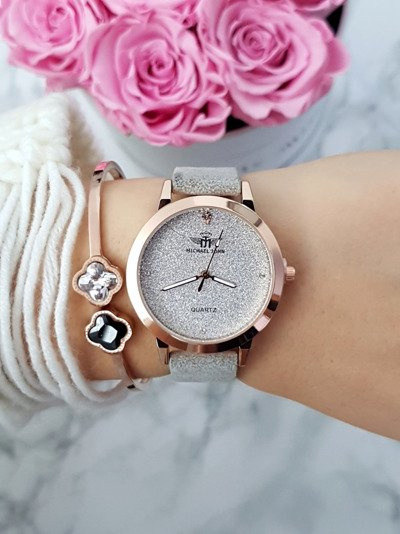 Women's Watch Michael John Evento Grey Suede Strap Brocade