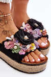Material Slippers With Flowers Black Nessa