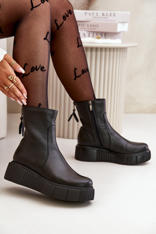 Zazoo 60369 Women's Leather Ankle Boots On Platform Black