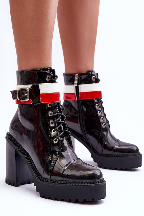 Botki Masywne Skóra Słupek Czarne Adrijana 15660