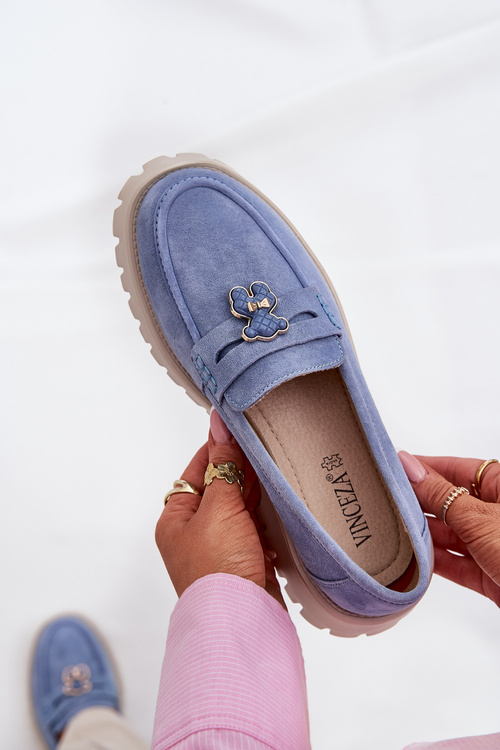 Women Suede Moccasins With Teddy Bear Vinceza 79533 Blue