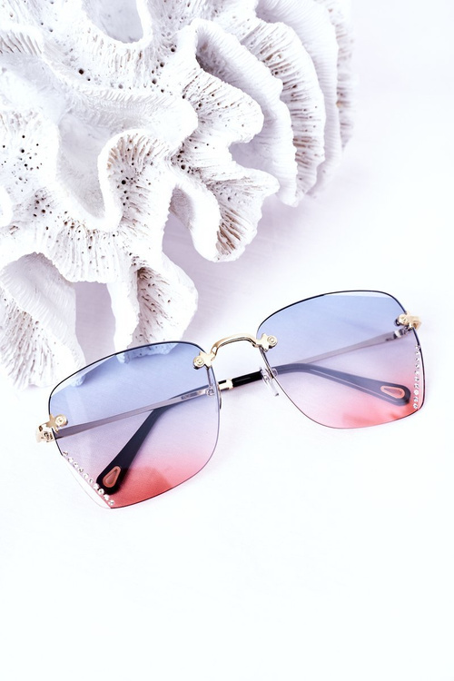 Sunglasses With Cubic Zirconia Blue-Pink Ombre