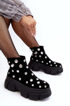 Suede Lined Winter Boots with Crystals D A MR52-205 Black Botki Damskie