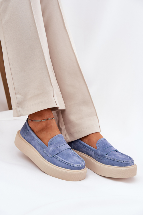 Ladies Suede Moccasins On Platform Vinceza 79535 Blue