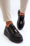 Women's Black Leather Platform Sneakers by Vinceza 66700