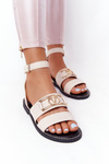 Flat Leather Sandals Beige On Time