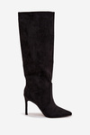 Insulated women's boots on high heel made of eco suede black Rosavine