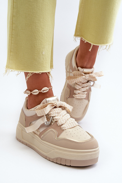 Women's platform sneakers in beige eco leather Moun