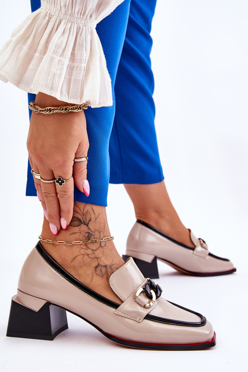 Comfortable Low Heel Pumps Beige Valenti