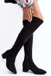 Women's Knee-High Boots On Low Heel Black Maidna