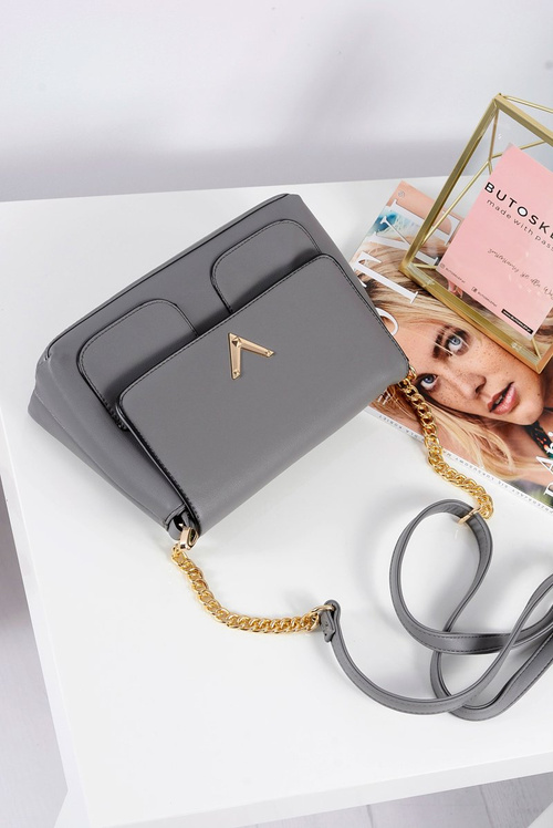 Classic Grey Handbag Women's Letter Purse Gold Chain