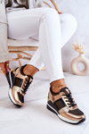 Buty Sportowe Sneakersy Wiązane Czarno-Złote Sharon
