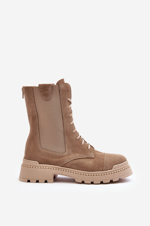 Women's Suede Ankle Boots Lace-Up Beige Nicole 2836