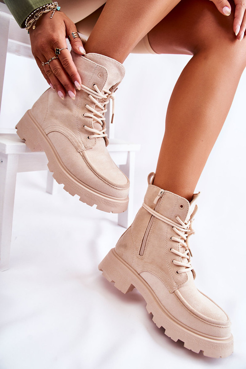 Women's Suede Boots Tied Beige Vanita