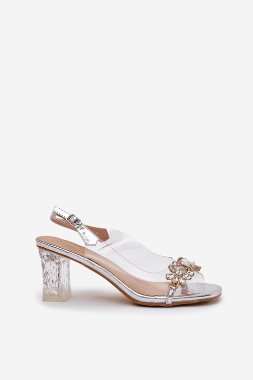 Elegant Heeled Sandals With Decorations Silver D&A MR38-444
