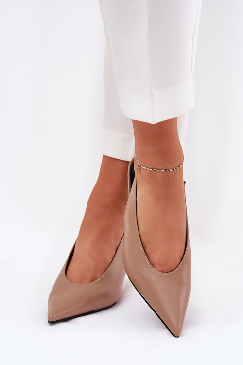 Heels With Open Back Eco Leather Dark Beige Aricandia