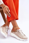 Comfortable Leather Platform Sneakers Beige Alisane