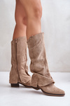 Women's Low Heel Boots With Rolled Shaft Beige Stinova