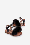 Children's Sandals with Velcro and Fur Black Rosavere