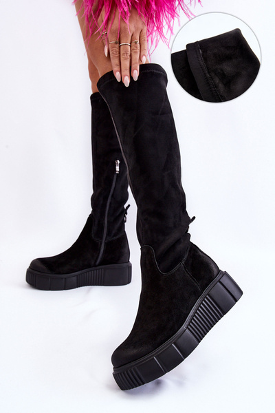 Suede Before The Knee Platform Boots Black Spectrum