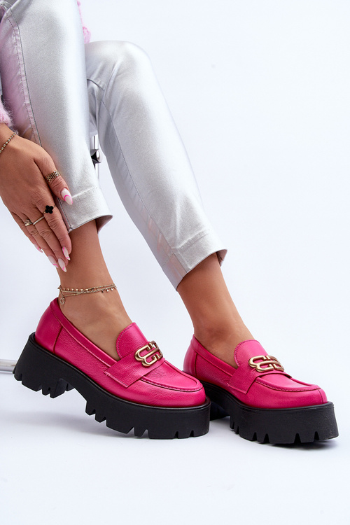 Loafersy Damskie Masywne Skóra Naturalna Fuksja Zazoo 20164