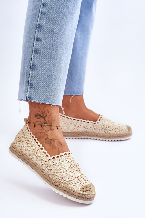 Espadryle Koronka Wsuwane Beżowe Blanco