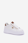 Eco Leather Sneakers On Platform With Golden Detail White-Brown Zingie