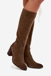 Women's Boots Made of Natural Suede Lined Heeled Block Sergio Leone KZ25668-S Olive
