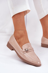 Lacquered Women's Moccasins With Decorative Buckle Beige Mollan