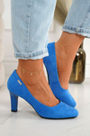 Classic Women's Pumps On A Block Heel Suede Blue Eleanor