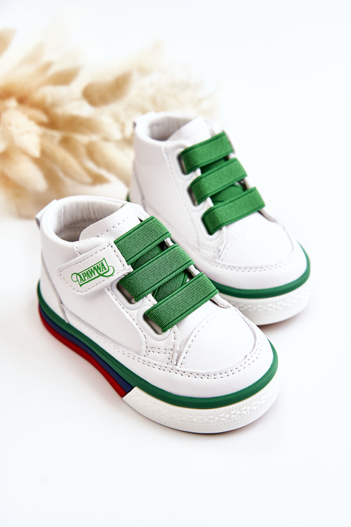 Trampki Dziecięce Wysokie Ściągacz Biało-Zielone Baxter