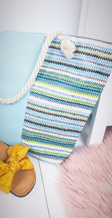 Duża Plażowa Torebka Worek ze Sznurem Miętowa