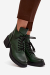 Women's Leather Block Heeled Boots with Lining Vinceza 39950 Dark Green