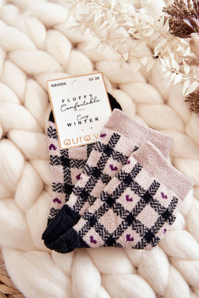 Women's warm socks lattice Beige and black