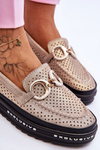 Classic Openwork Leather Moccasins With Decoration gold Rendy