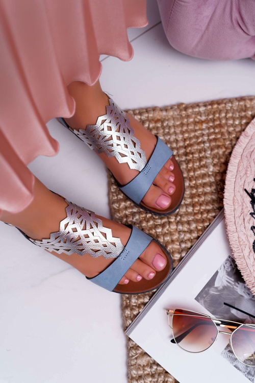 Sandały Damskie Płaskie Sergio Leone SK011 Niebieskie Lirielle