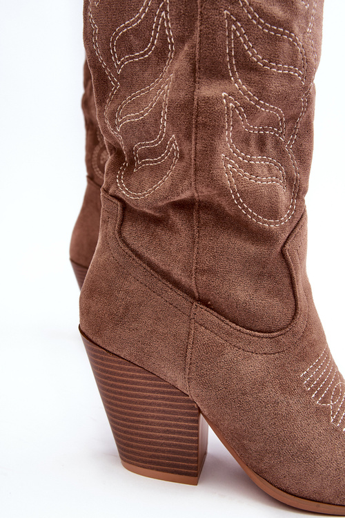 Kozaki Kowbojki Damskie Obcas Ciemnobeżowe Tomani D8137