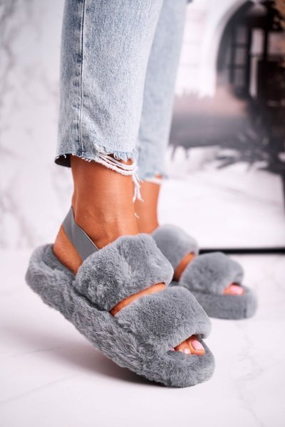 Women's Furry Slippers on the Platform Grey Cotton Candy