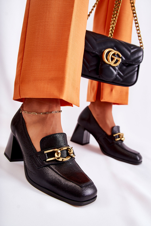 Leather Pumps With Chain Laura Messi 2515 Black