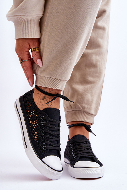 Women's Lace Textile Sneakers Black Fergo
